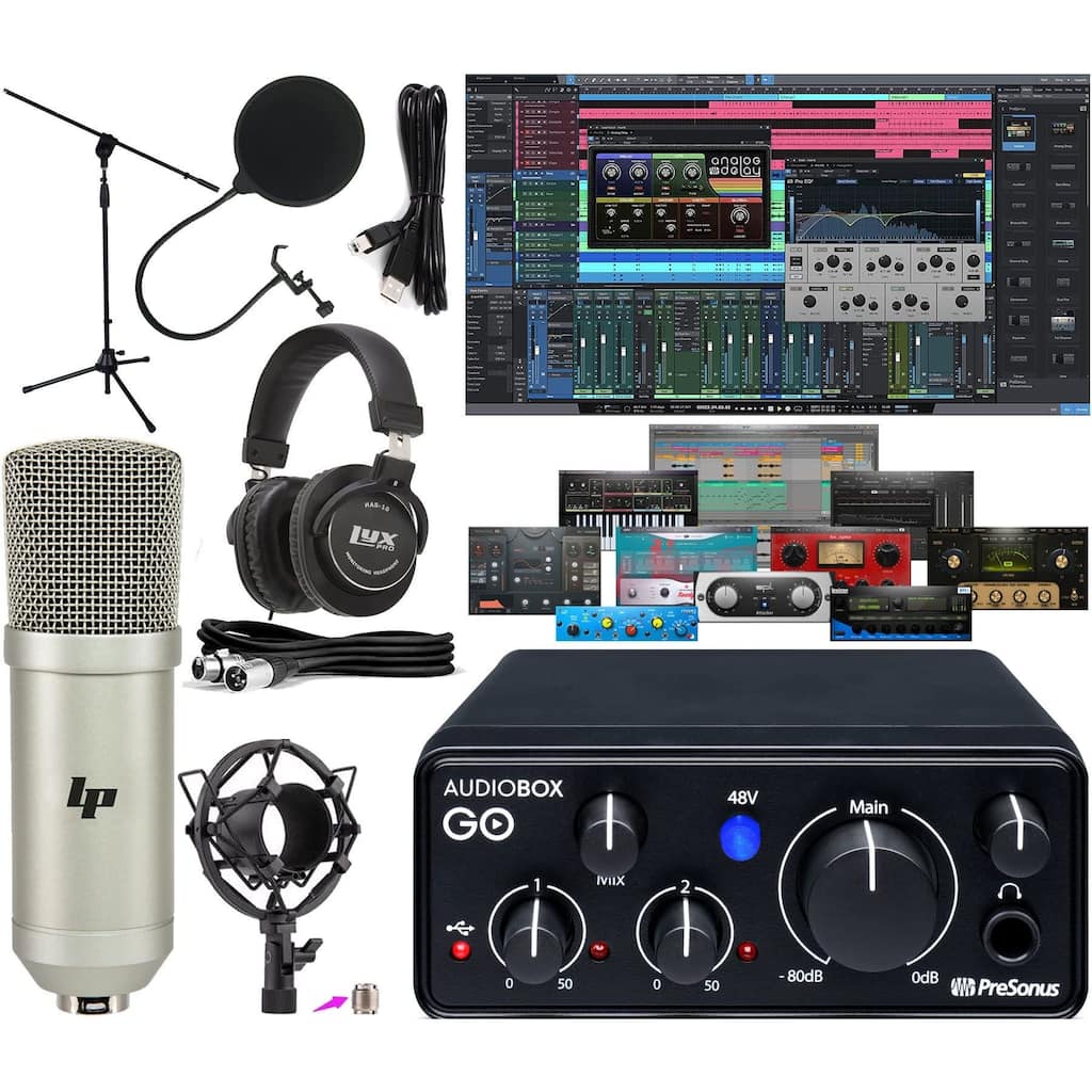 PreSonus AudioBox GO USB-C Recording Bundle: Mic, Headphones & Software