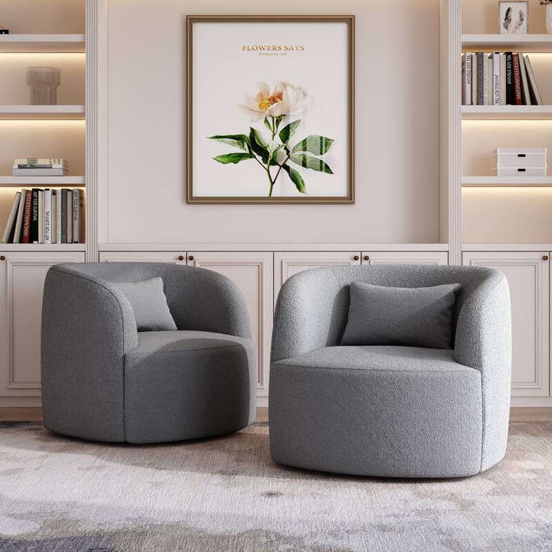 Modern Accent Chair Boucle Swivel Barrel Chair Set of 2
