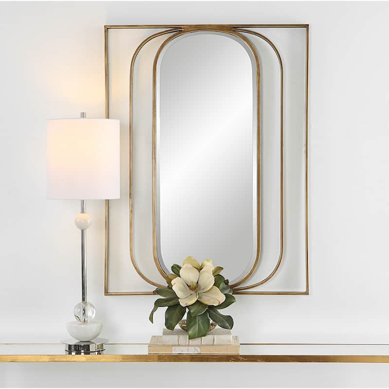 Antique Finish Beveled Oval Wall Mirror - 40" - Gold