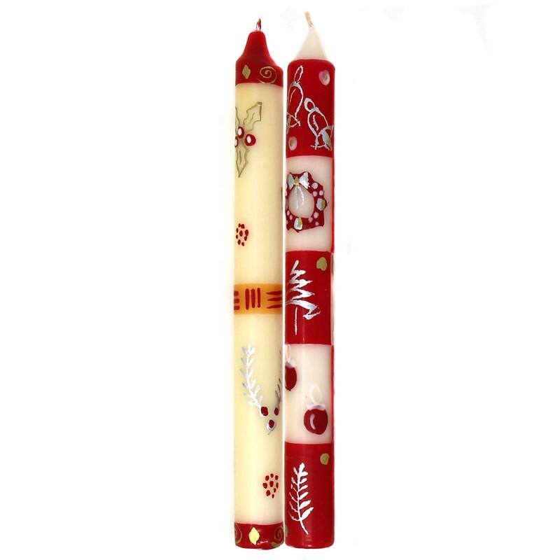 Handmade Christmas Unscented Dinner Taper Candles, Set of 2 (South Africa)