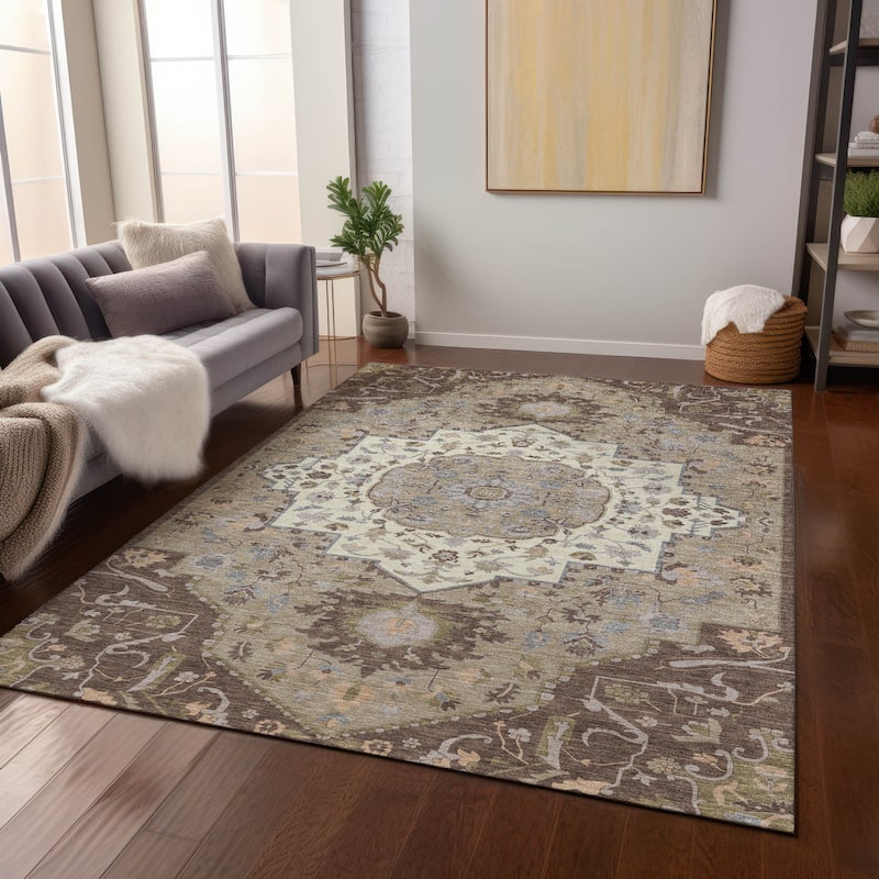 Machine Washable Indoor/ Outdoor Traditional Medallion Chantille Rug - Chocolate - 5' x 7'6"