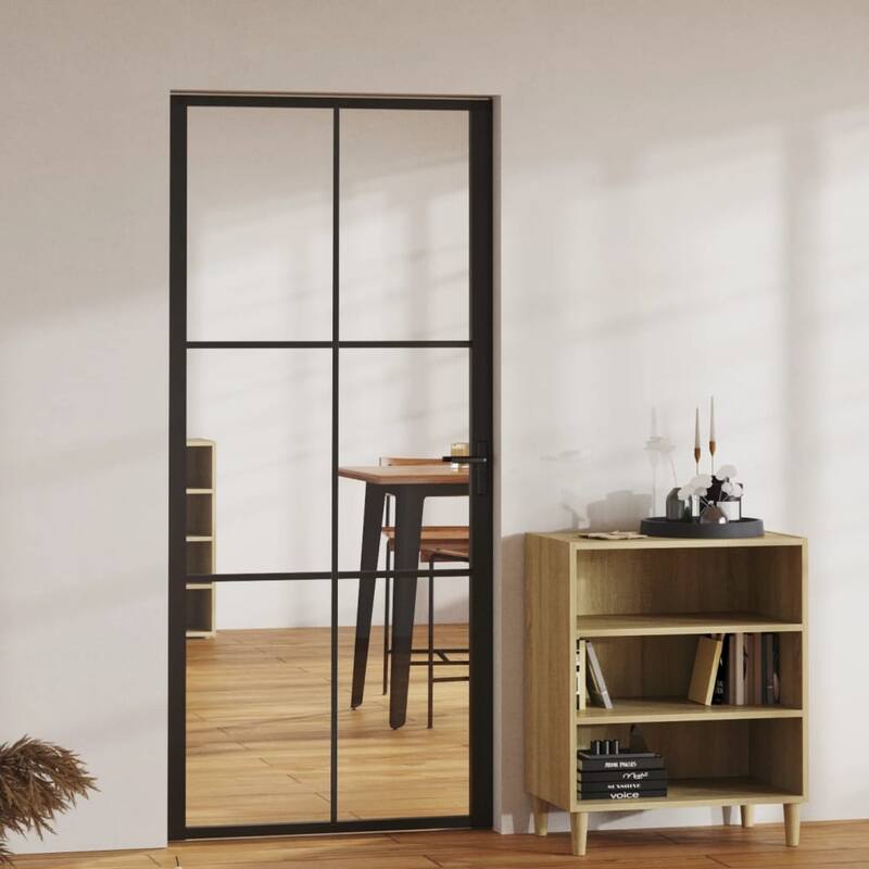 vidaXL Glass Door Interior Door with Alloy Handle ESG Glass and Aluminum Black - 36.6"x79.3" x 1.4" - Black 1