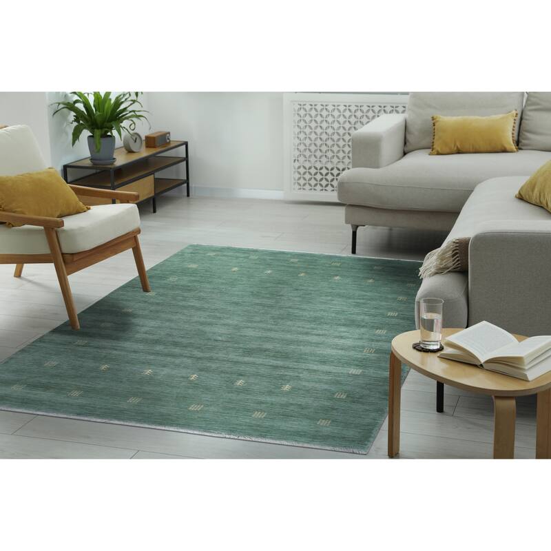 Hand-Knotted Wool Green Contemporary Transitional Rug - Modern Elegance and Timeless Craftsmanship