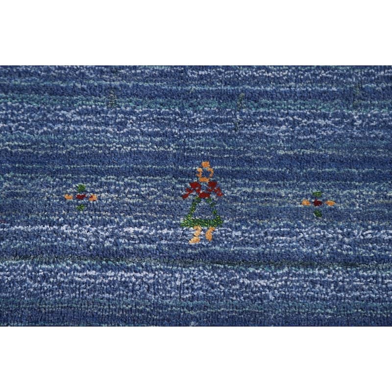 Blue Gabbeh Indian Area Rug Handmade Wool Carpet - 8'0"x 9'8"