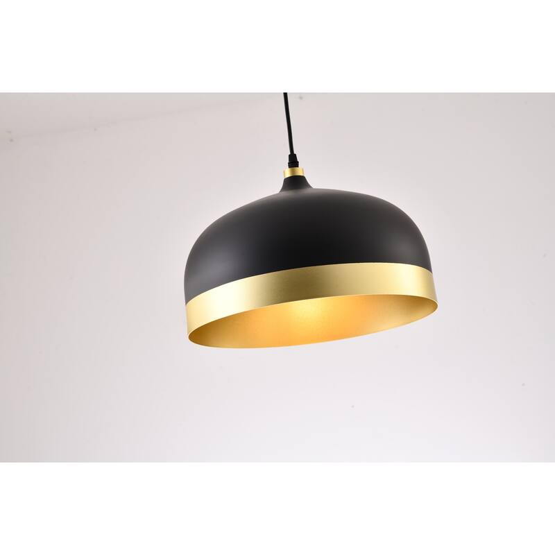 Modern Pendant Lighting - Black Metal Frame & Aluminum Shade with Gold Trim - Adjustable Cord - 9.5