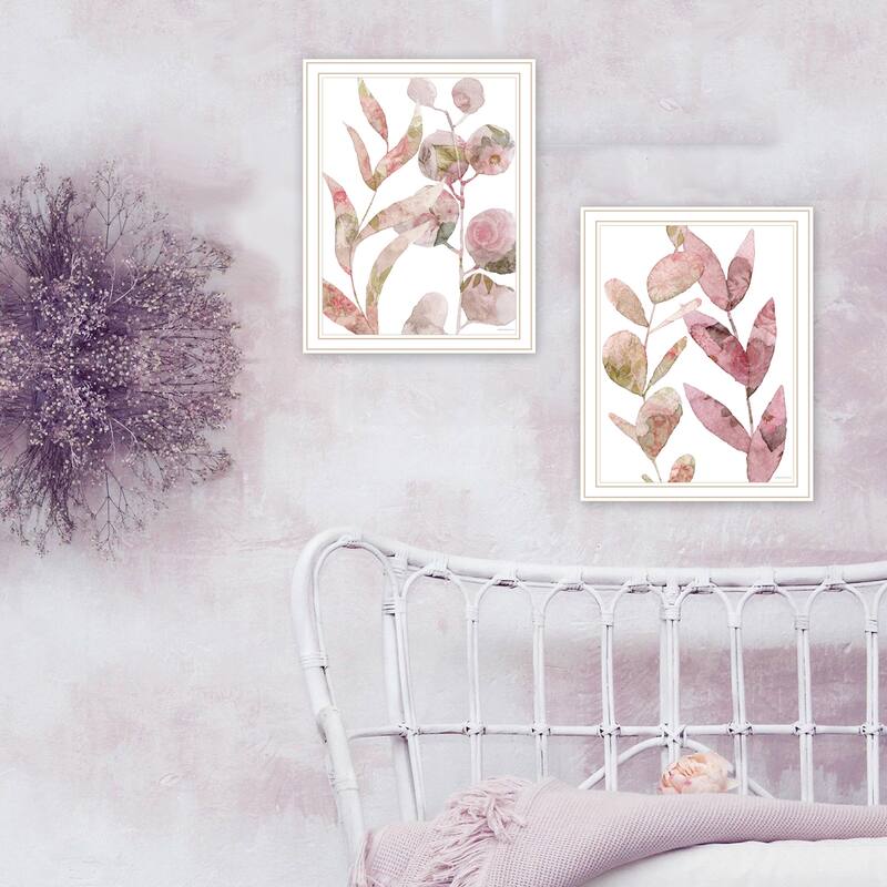 2-Piece Framed Wall Art Set - Meadow Flora Botanicals I & II, Abstract - White