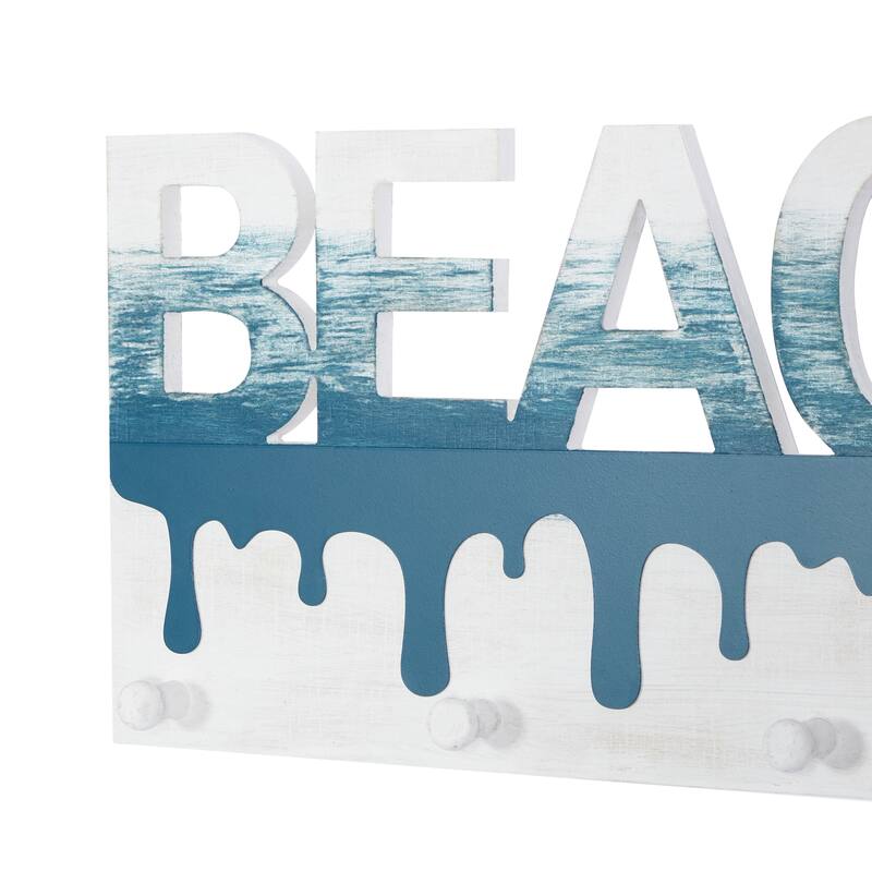 Blue Wood Coastal Wall Hook 10 x 19 x 2 - 19 x 2 x 10