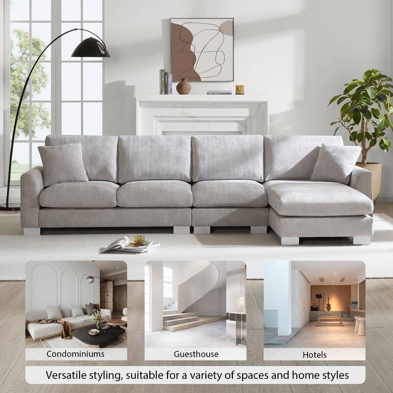 119" Modern Four-Seat L-Shaped Sofa with Two Pillows