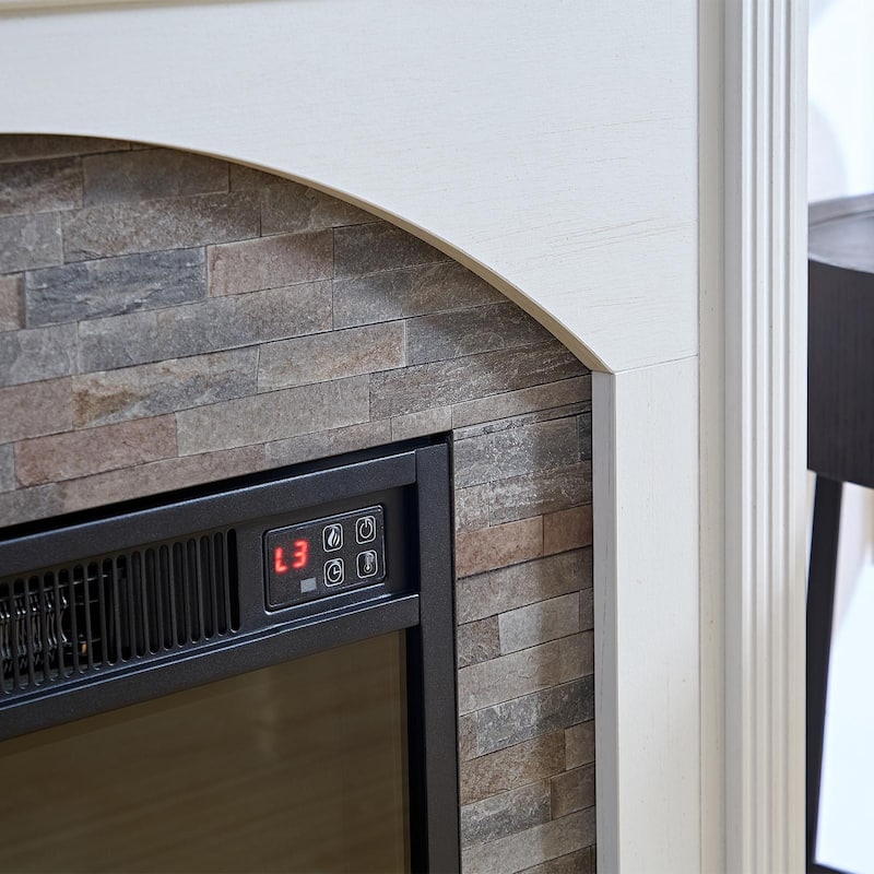 78 inch Electric Fireplace Mantel Fireplace TV Stand Entertainment Center with 30 inch Fireplace Insert Heater and Storage