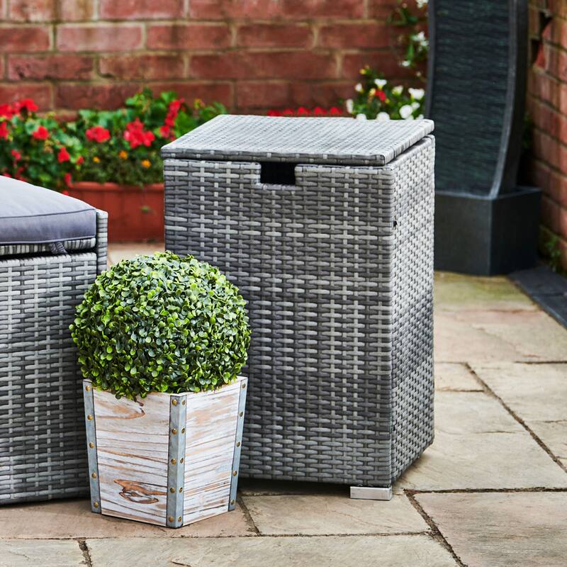 Teamson Home 23.5" Outdoor PE Rattan & Wicker Propane Tank for 20-lb. tanks Cover Table, Gray