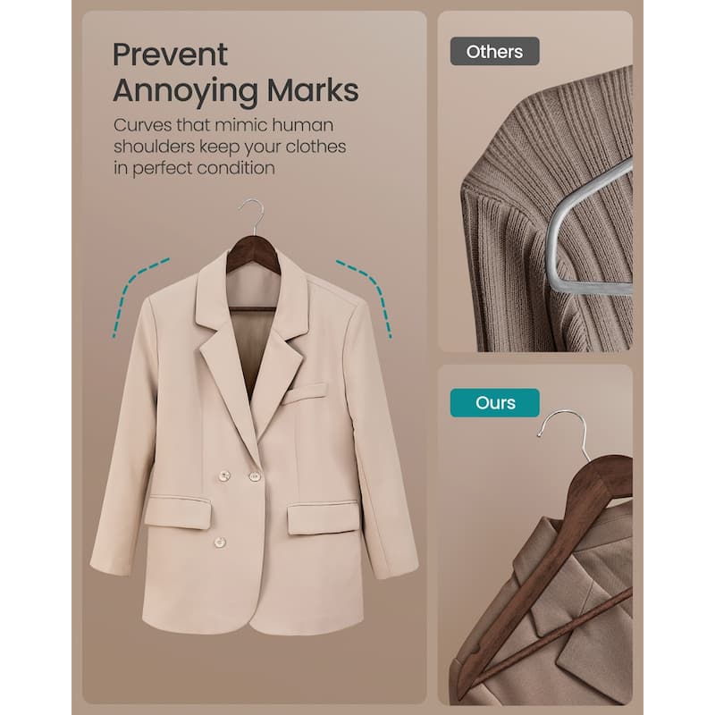 Birch Wood Hangers with Metal Hooks, Slim Design, and 360 Swivel