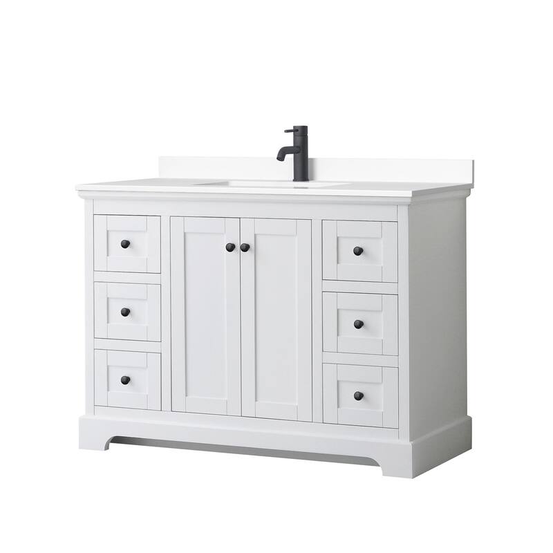 Wyndham Collection Avery 48" Free Standing Single Basin Vanity Set - White / White Cultured Marble Top / Matte Black
