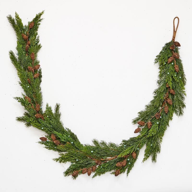 69" Christmas Artificial Evergreen Pine Juniper with Seed Cones Garland - Green - 69
