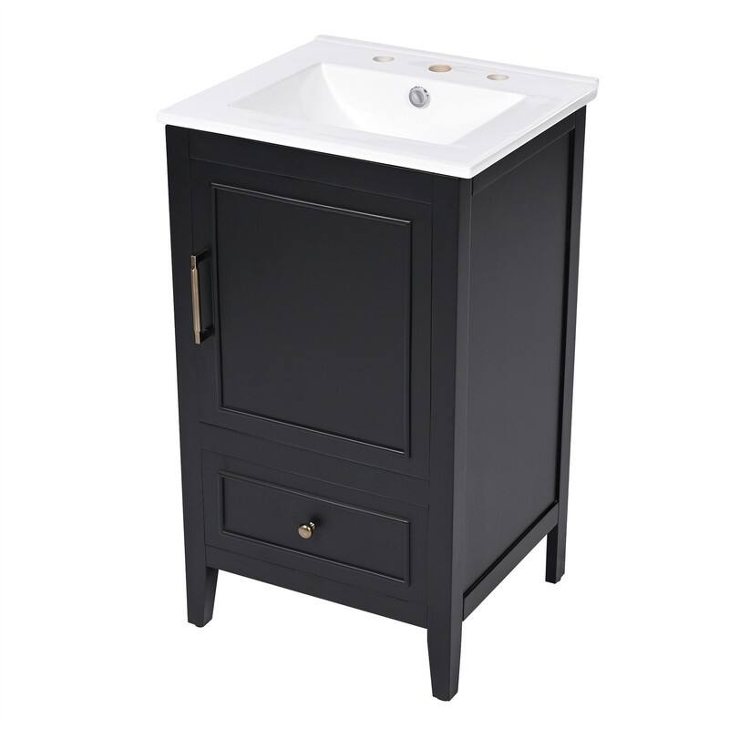 20" Bathroom Vanity with Ceramic Sink Combo, Freestanding Bathroom Storage Cabinet with 1 Door, 1 Storage Drawer and Door Shelf