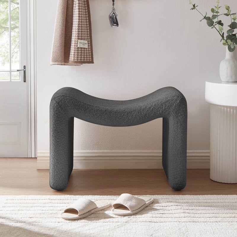 VANOMi Upholstered Pouf, Mid-Century Modern Ottoman, Cometemporary Foot Stool For Living Room Extra Vanity Seat For Small Space