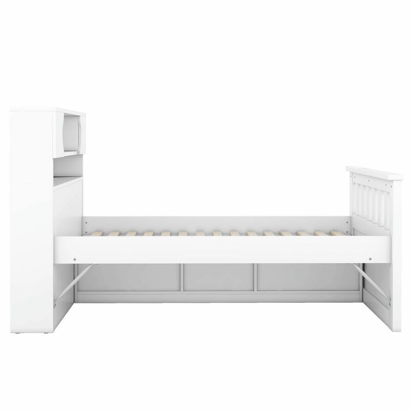 Captain Platform Bed Frame with Storage Bookcases, Shelves & Four Drawers