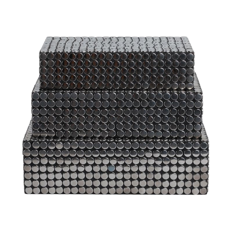 Resin Boxes Embossed Metallic Dot Texture (Set of 3) - 3/4" Black - 12" x 8" x 3.75"