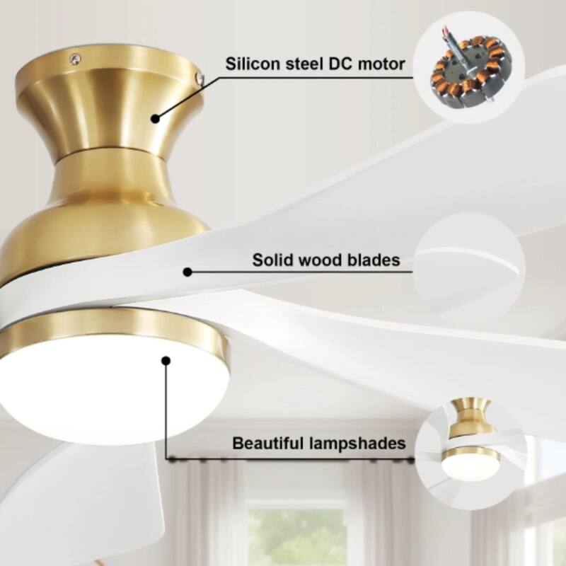 52 Inch Flush Mount Smart Ceiling Fan with Light, APP and Remote Control, Low Profile - 52 inch