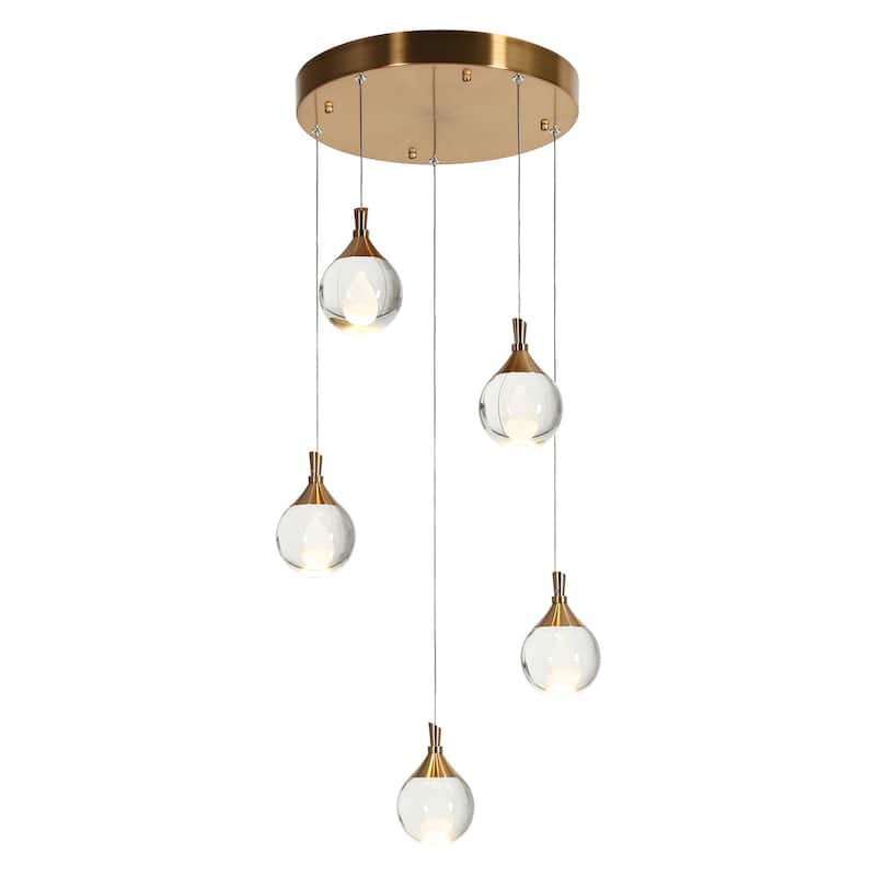 Modern 5-Light LED Brass Chandelier Cluster Pendant Kitchen Island Stairwell Light - Dia. 16.5" x H 6"