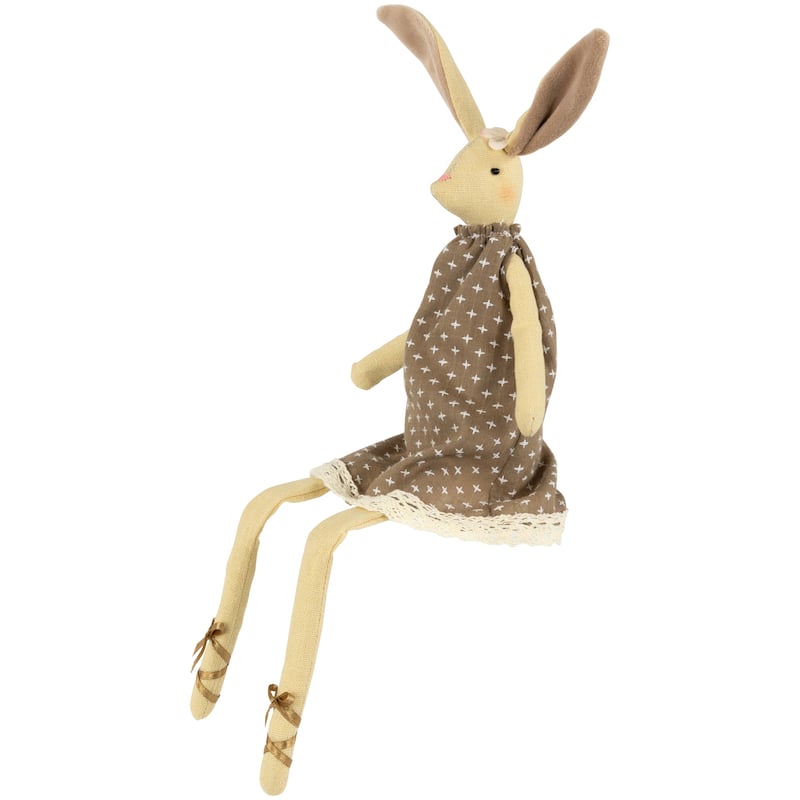 Plush Sitting Girl Bunny Tabletop Easter Figurine - 12" - Beige and Brown