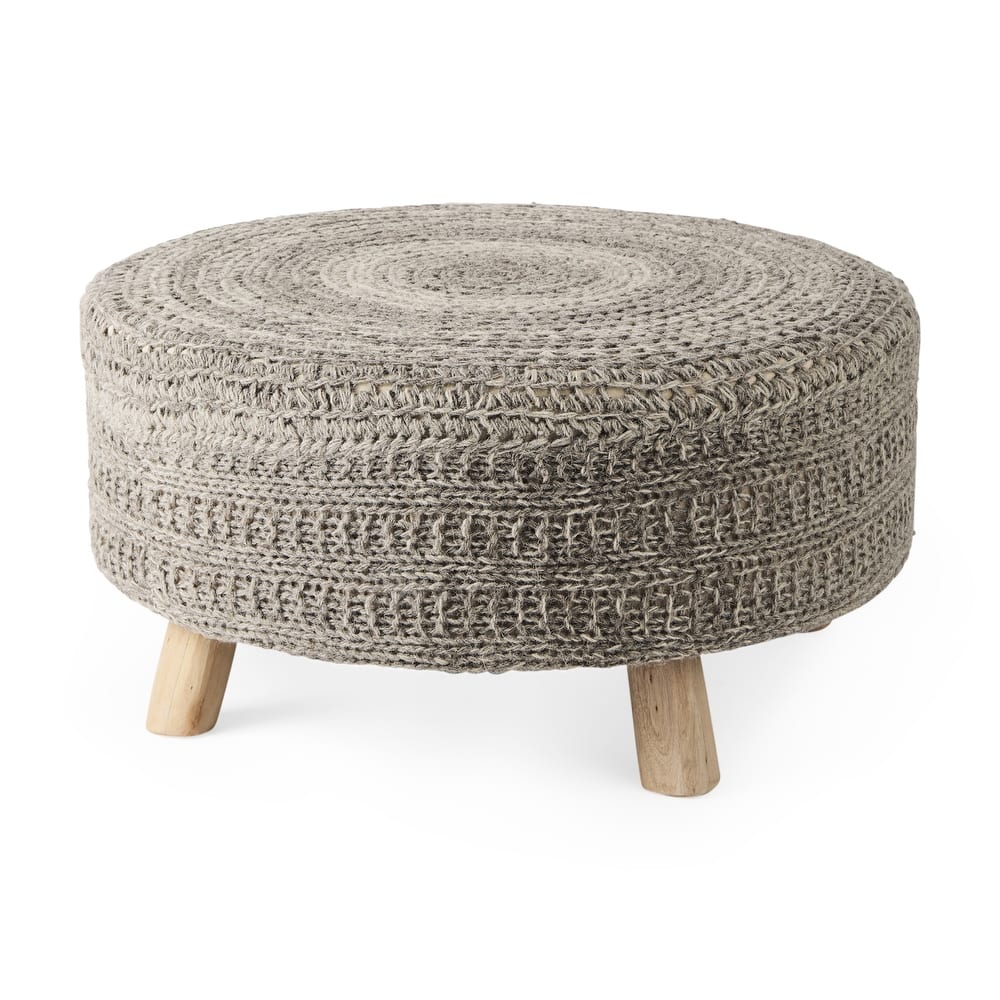 Bina Wool With Brown Wood Legs Stool