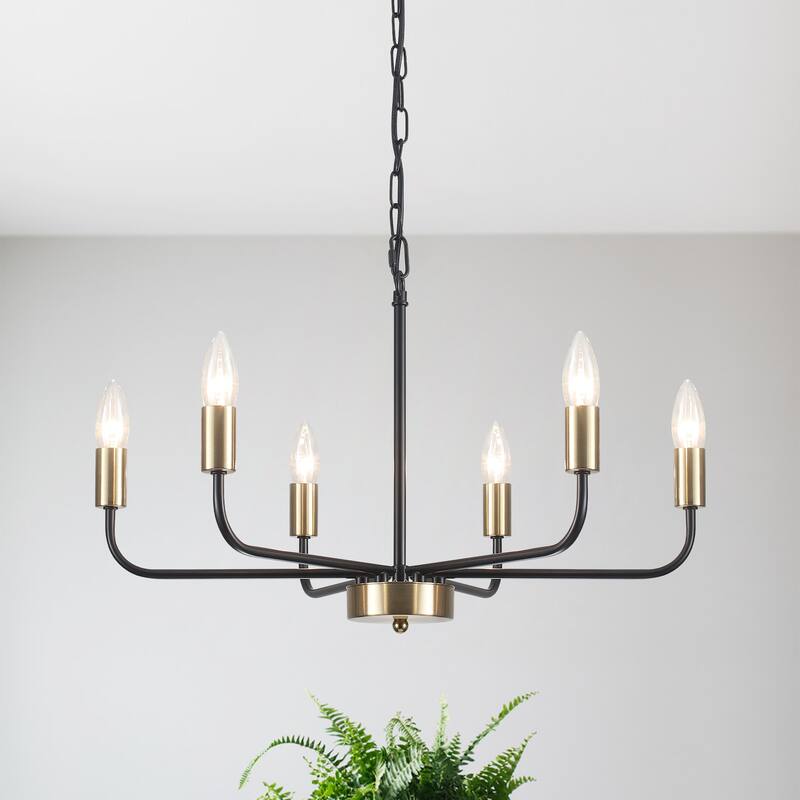 Modern Chandelier, Farmhouse Chandelier, 6-Light Metal Candle Style Chandelier for Dining Room Living Room Bedroom Kitchen