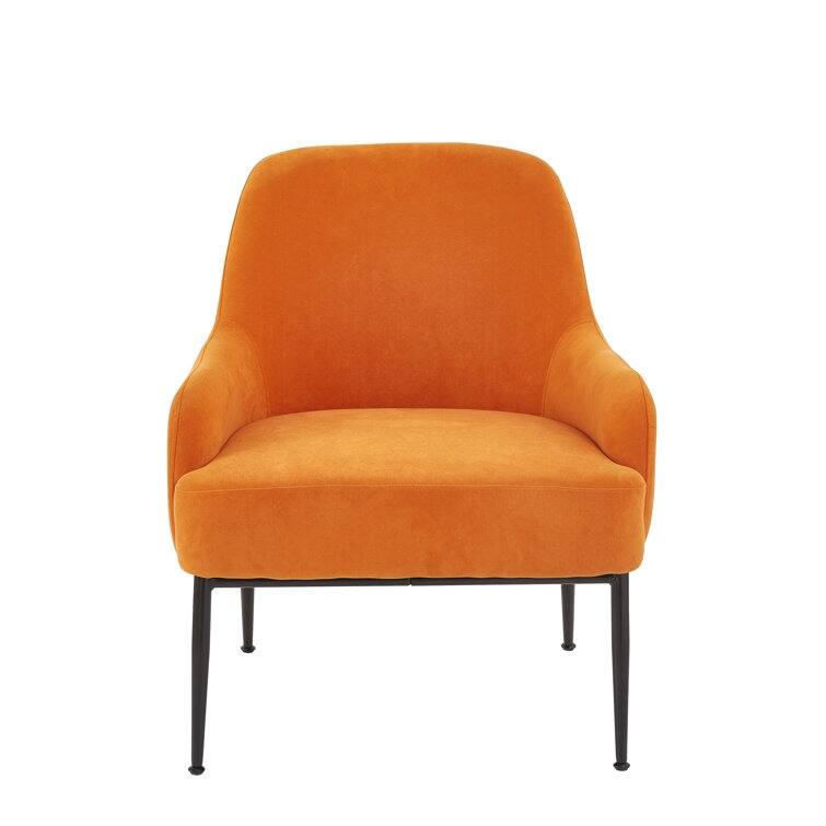 US Pride Furniture Velvet Armchair Solid and Engineered Wood with Black Metal Legs Dense Foam and Heavy Webbing - Red Orange