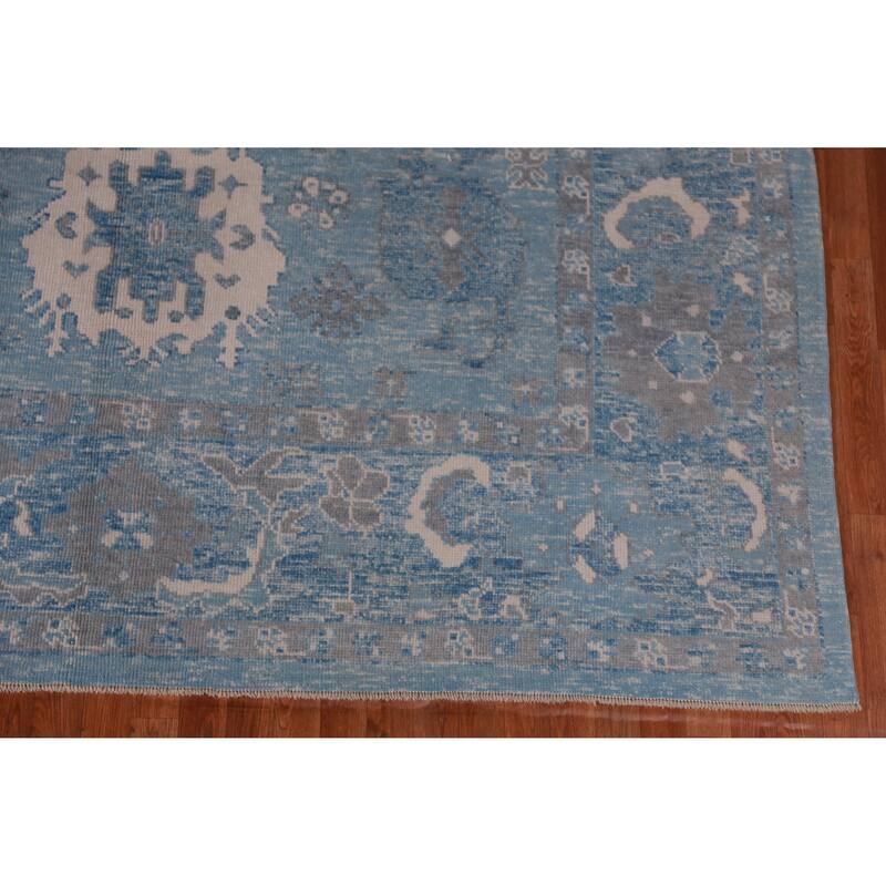 Hand Knotted Oriental 100% Wool Carpet Transitional All-Over Navy Blue & Blues Oushak Area Rug - 12' 9'' X 9' 1''