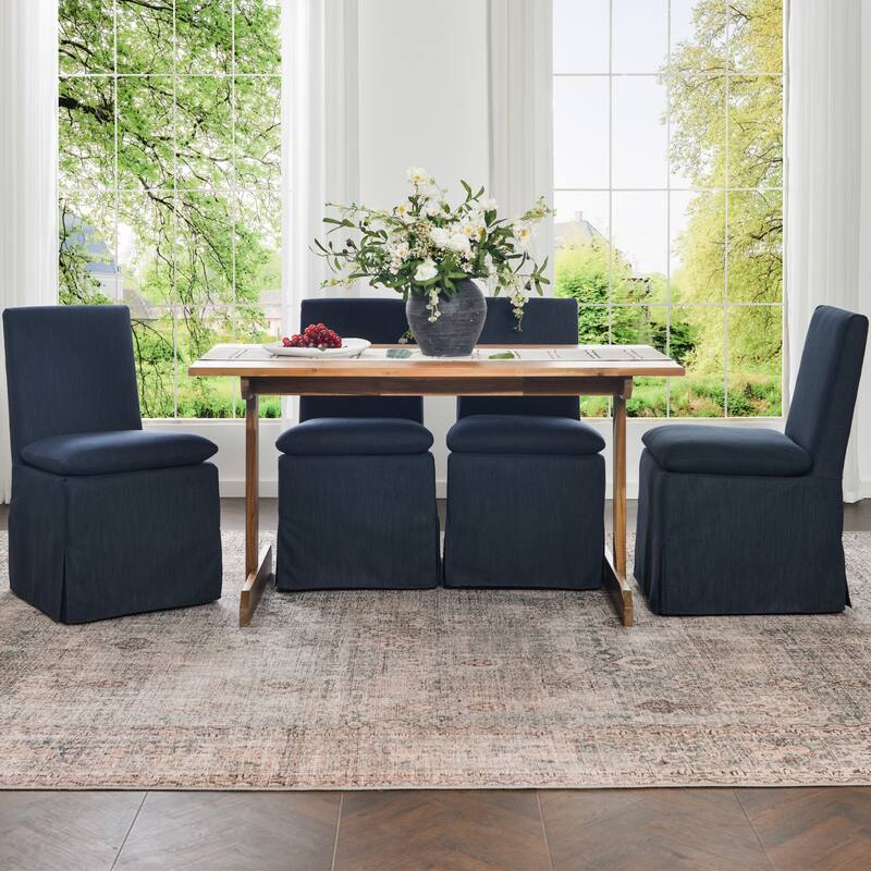 KINWELL Performance Fabric Slipcover Dining Chair Side Chair With Casters - Set of 4 - Indigo