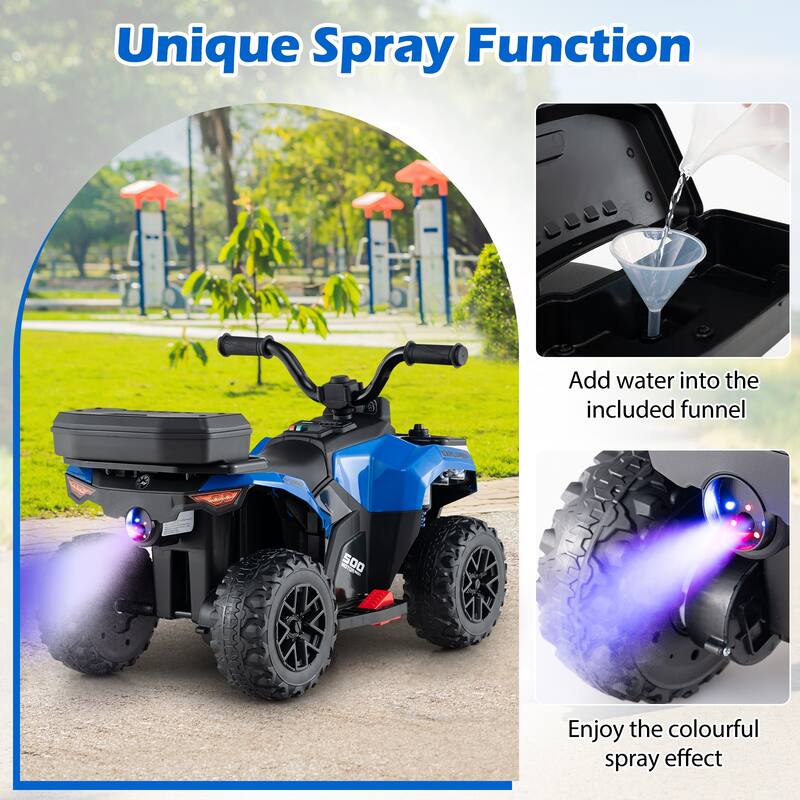 6V Kids Ride On ATV with Spray Function and Storage Box with Music - 27" x 16" x 17" (L x W x H)