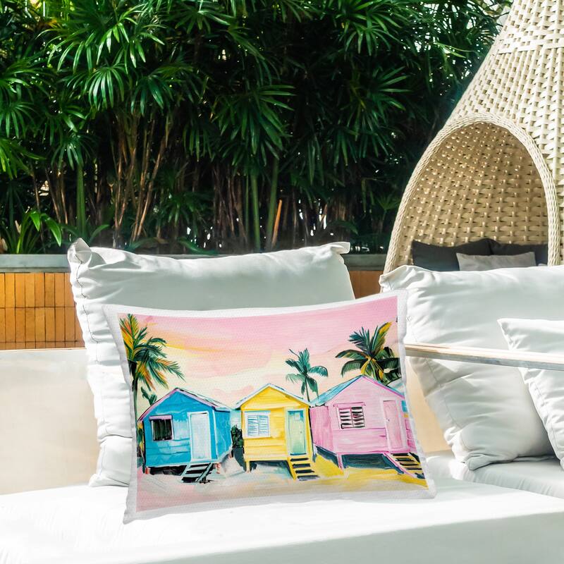 Stupell Pastel Tropical Beach Cabins Printed Outdoor Throw Pillow Design by Arlington Prints