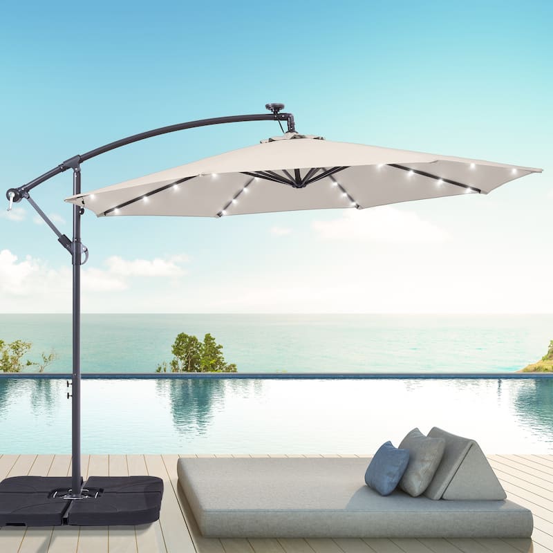 BONOSUKI 10ft Patio offset Umbrella Hanging Umbrella With LED Lights - Beige