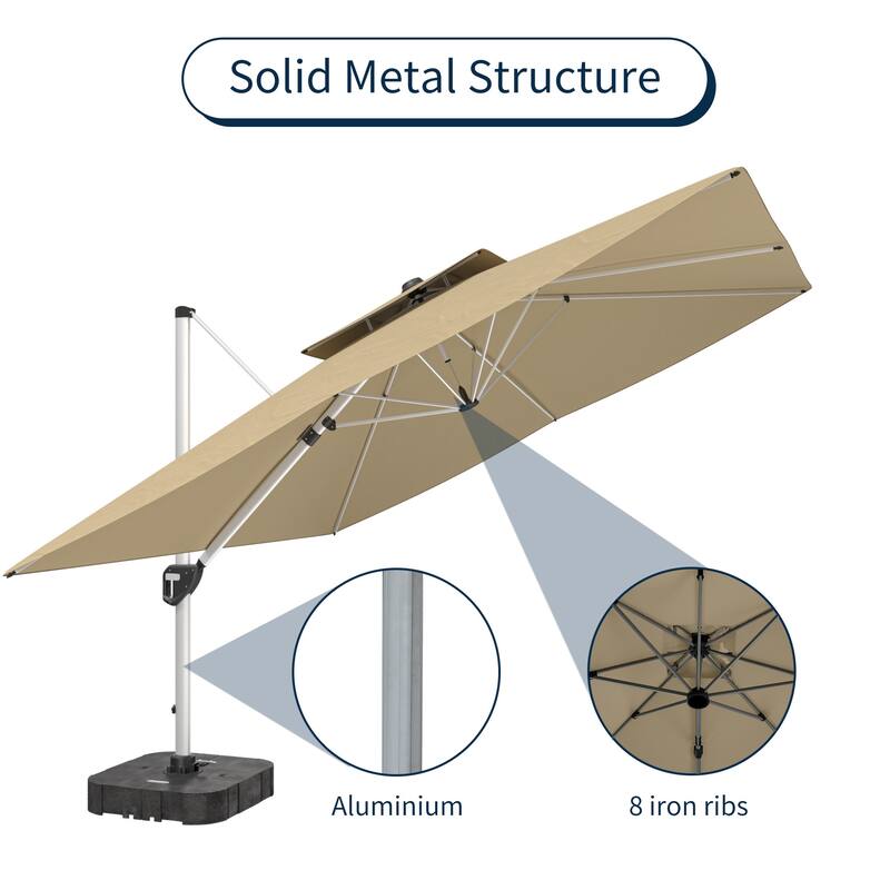 11FT Patio Umbrella Outdoor Square Double Top Umbrella with Base