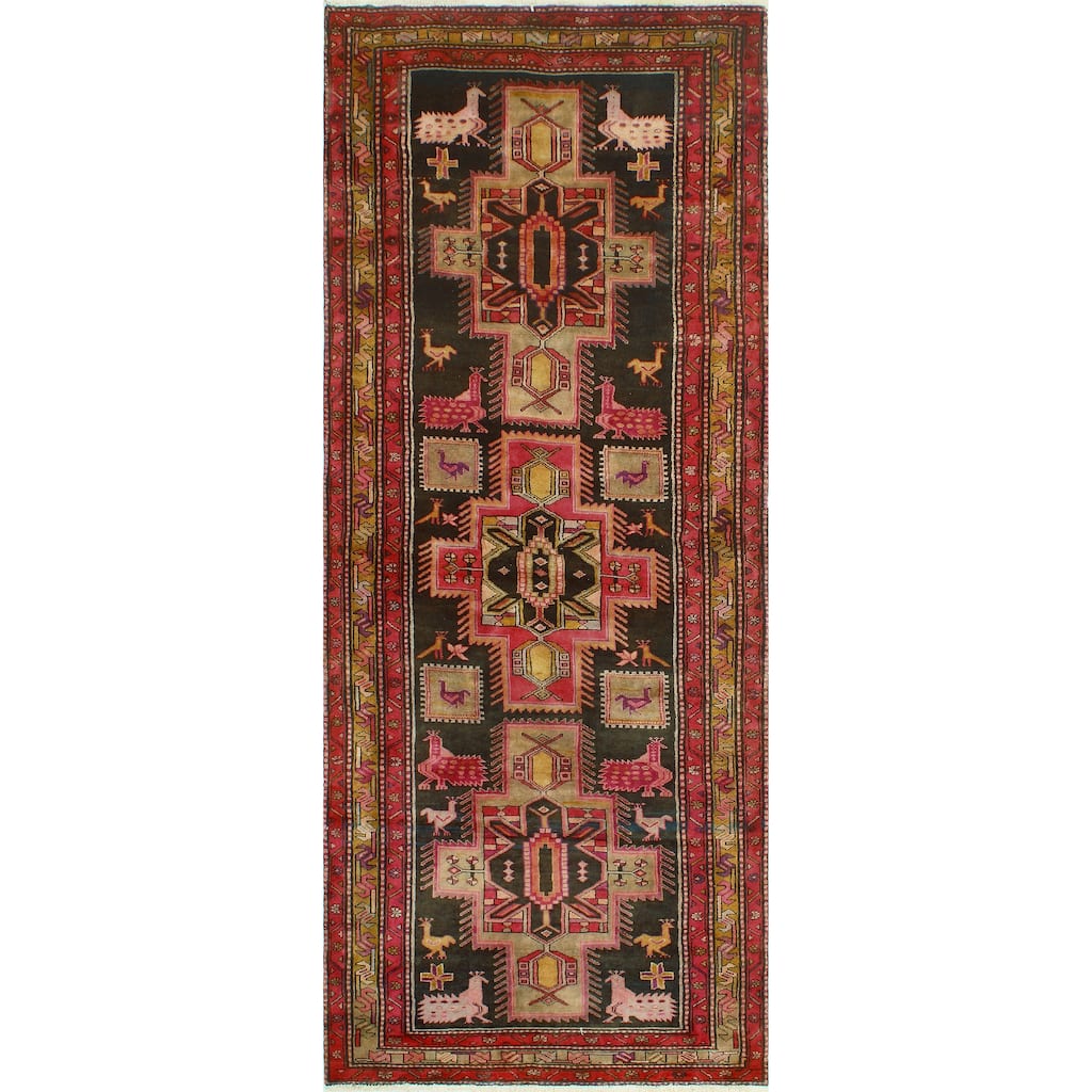 Fine Vintage Distressed Arslan Charcoal/Pink Runner - 4'1" x 10'2"