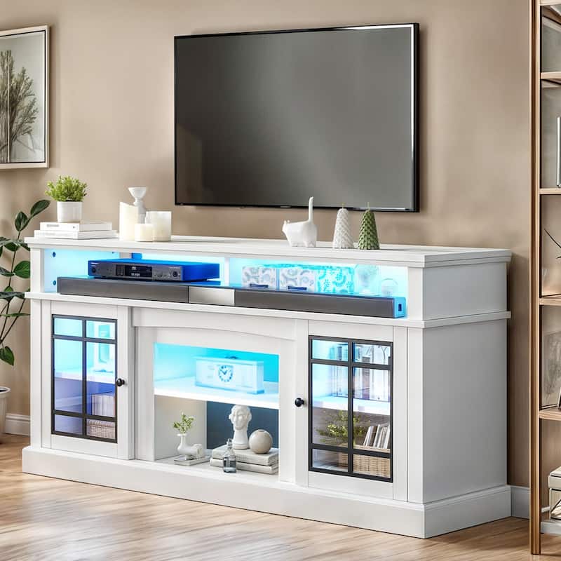 Moasis TV Stand for TVs up to 75" LED Entertainment Center Media Console with Glass Doors - 65"W - White