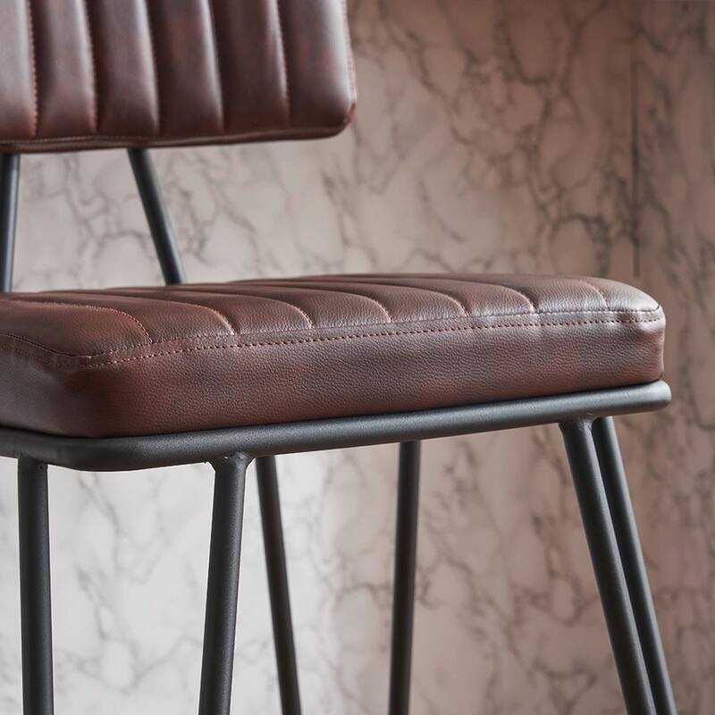 Industrial Bar Stools Set of 2, Counter Height Chairs with PU Leather Upholstery & Metal Frame