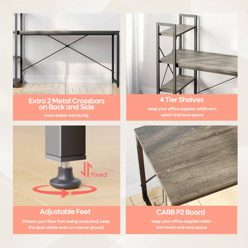 Computer Desk Home Office Computer Desk with 4 Shelves & Hooks