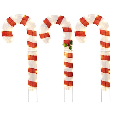 Costway 3 PCS Pre-Lit Candy Canes 31.5"H Xmas Yard Signs with 75 LED - Red + White - See Details