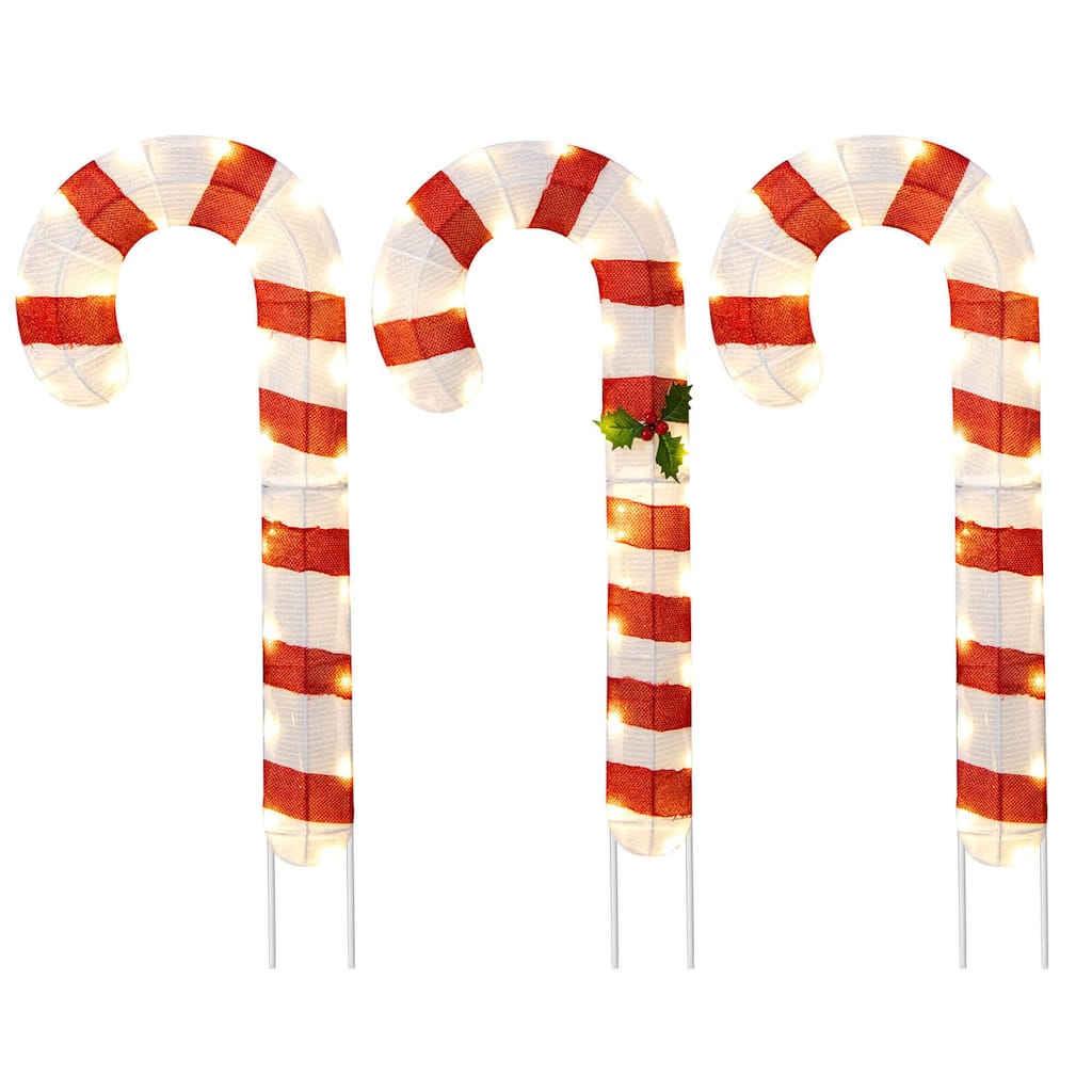 Costway 3 PCS Pre-Lit Candy Canes 31.5"H Xmas Yard Signs with 75 LED - Red + White - See Details