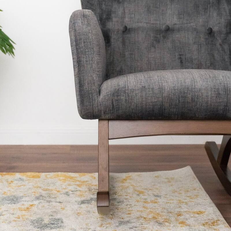 Solid Wood Rocking Chair with Stain Resistant Fabric in Brown and Dark Gray, 36x26x36.5 inches for Living Room, Nursery