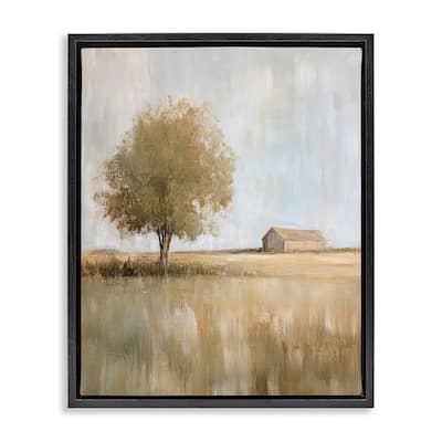 Stupell Distant Barn and Lone Tree Framed Floater Canvas Wall Art Design By Petal Prints Design