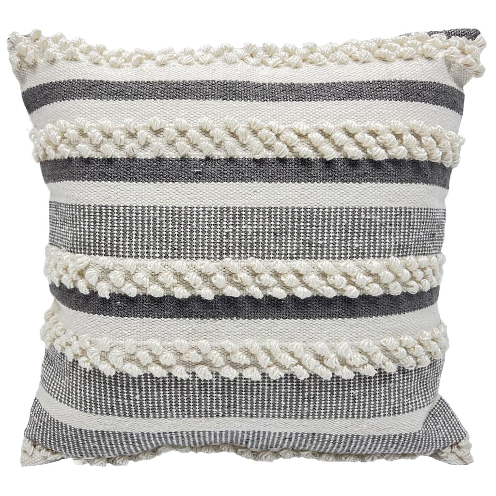 20" Gray and Cream Outdoor Handloom Woven Square Cushion