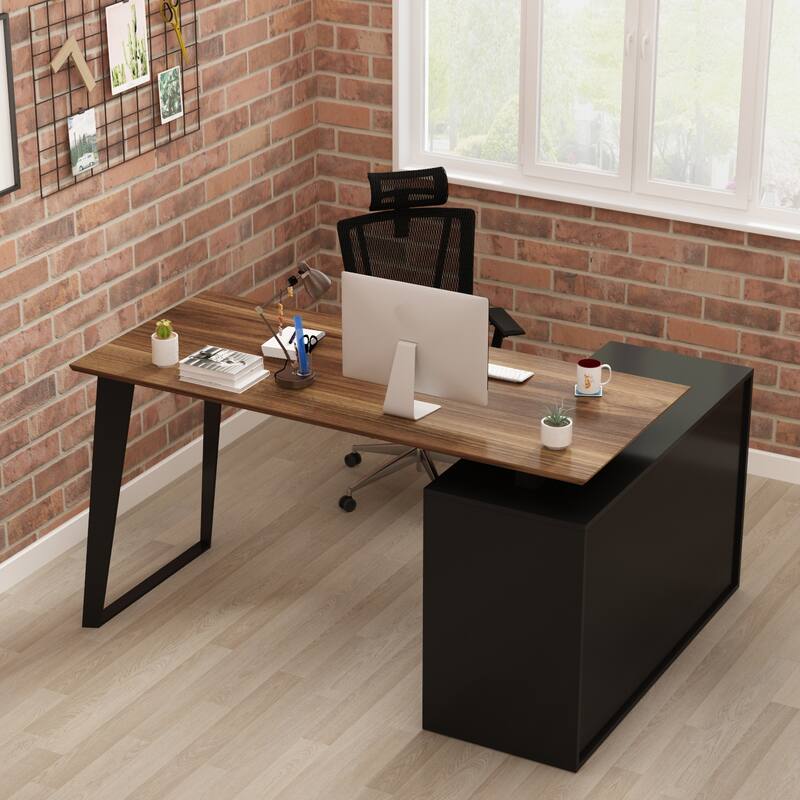 54.3" Home Office Computer Desk Corner Desk With Drawers and Cabinet