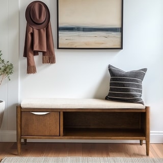 Roomfitters 42-Inch Mid-Century Storage Bench, Medium Walnut Veneer ...
