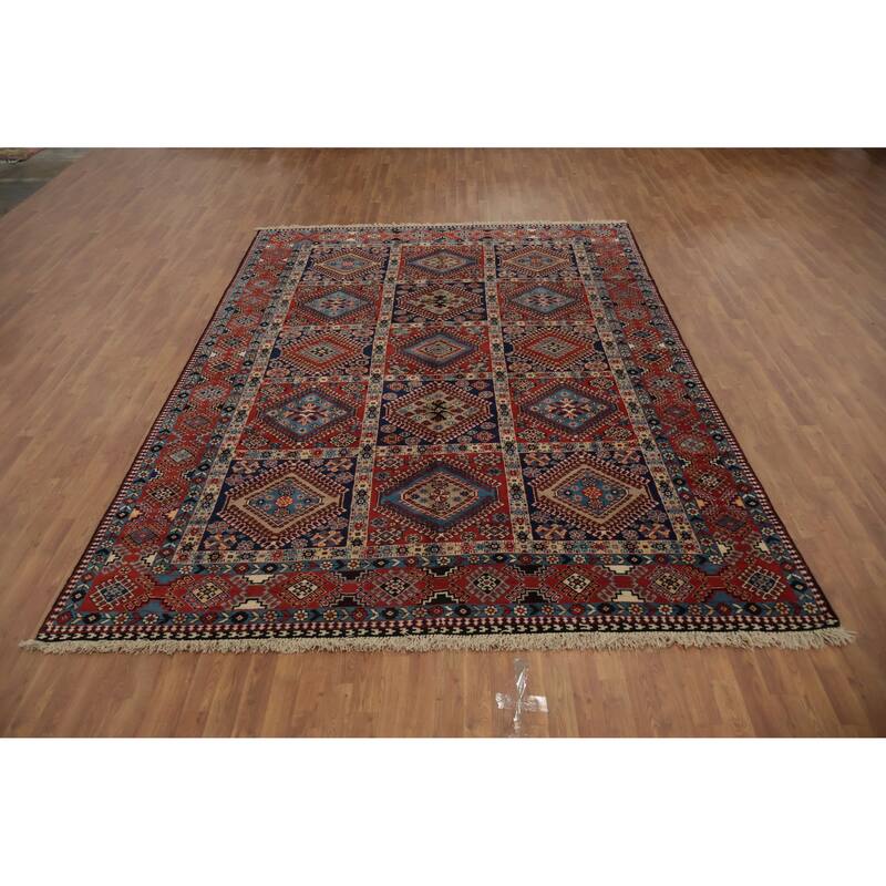 Hand Knotted Oriental 100% Wool Carpet Traditional Geometric Oranges & Rust Yalameh Area Rug - 11' 9'' X 8' 5''