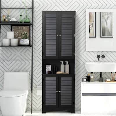 Tall Bathroom Cabinet with Adjustable Shelves Anti Tilt Design and Space Saving Storage - 23.5" W x 11.75" D x 71.75" H