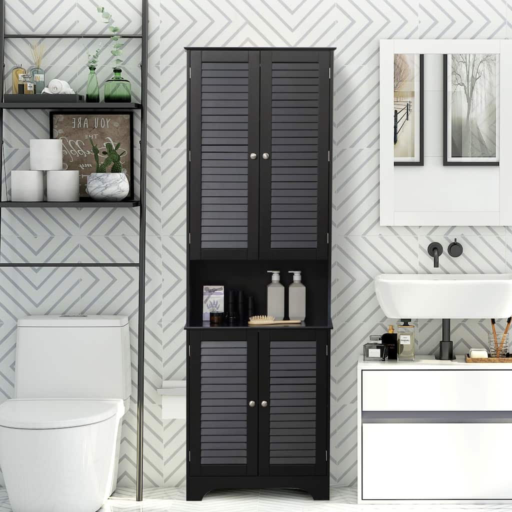 Tall Bathroom Cabinet with Adjustable Shelves Anti Tilt Design and Space Saving Storage - 23.5" W x 11.75" D x 71.75" H