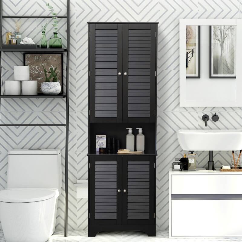 Tall Narrow Bathroom Storage Cabinet with Doors and Shelf Adjustability,Linen Cabinet with 2 Cabinets and Countertop