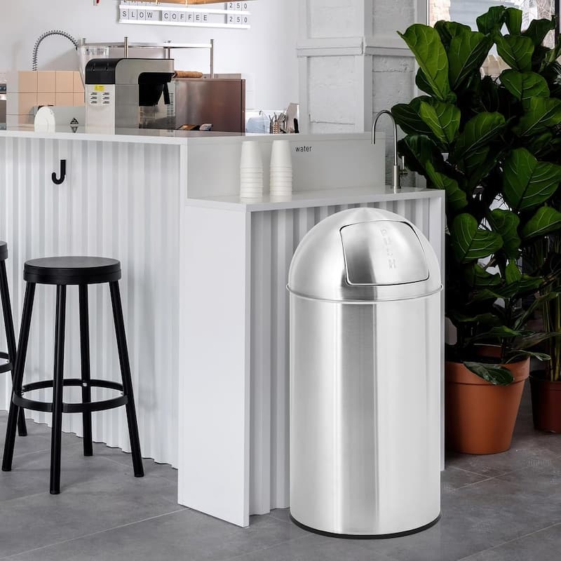 18 Gallon/70 Liter Stainless Steel Trash Can with Sliding Door Ball Lid, Removable Inner Drum, Fingerprint Resistant，Sliver - Silver