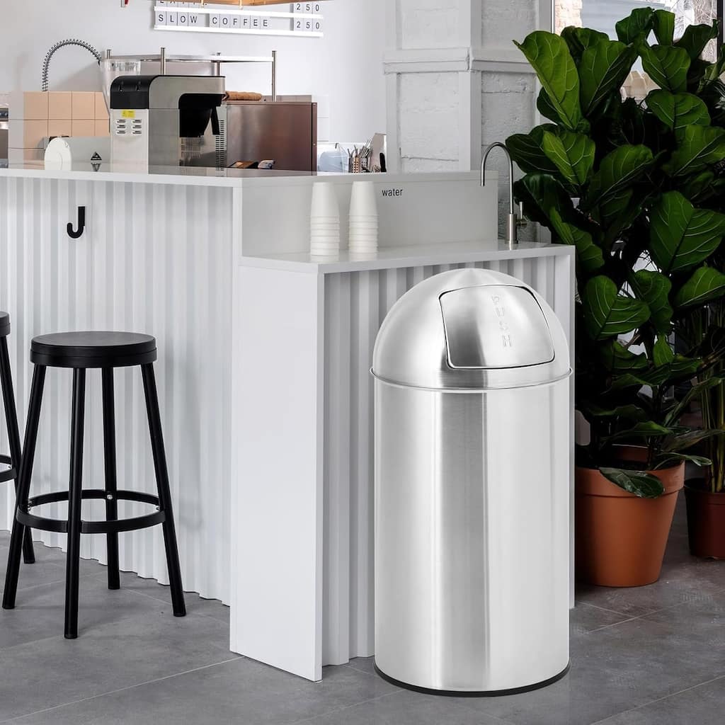 18 Gallon/70 Liter Stainless Steel Trash Can with Sliding Door Ball Lid, Removable Inner Drum, Fingerprint Resistant，Sliver